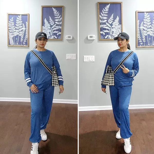 Ekouaer Sweatsuits Womens Loungewear Set Tracksuit Long Sleeve Pajamas Set with Pockets 2 Piece Outfits Lounge SetsClassic A02blue