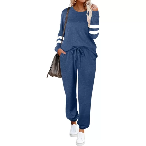 Ekouaer Sweatsuits Womens Loungewear Set Tracksuit Long Sleeve Pajamas Set with Pockets 2 Piece Outfits Lounge SetsClassic A02blue