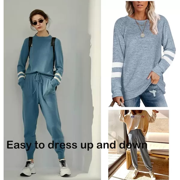 Ekouaer Sweatsuits Womens Loungewear Set Tracksuit Long Sleeve Pajamas Set with Pockets 2 Piece Outfits Lounge SetsClassic A02blue