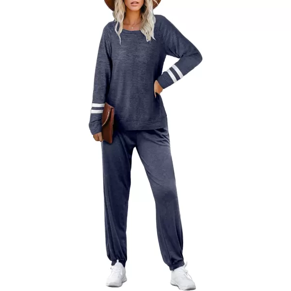 Ekouaer Sweatsuits Womens Loungewear Set Tracksuit Long Sleeve Pajamas Set with Pockets 2 Piece Outfits Lounge SetsClassic A03navy Blue