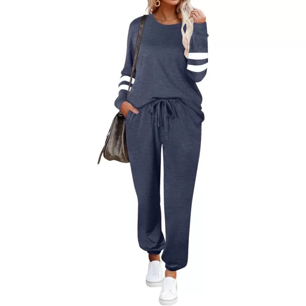 Ekouaer Sweatsuits Womens Loungewear Set Tracksuit Long Sleeve Pajamas Set with Pockets 2 Piece Outfits Lounge SetsClassic A03navy Blue