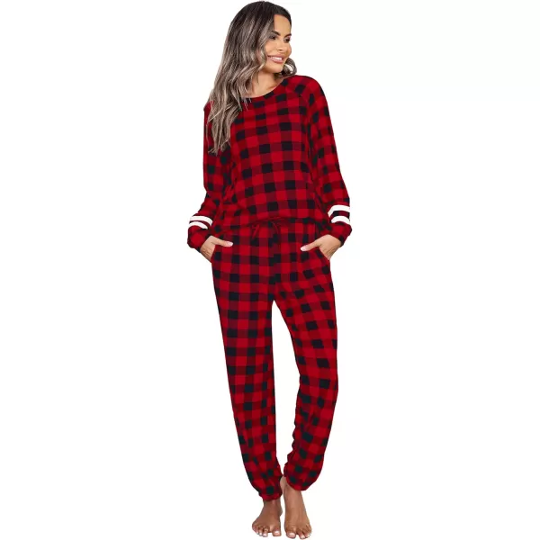 Ekouaer Sweatsuits Womens Loungewear Set Tracksuit Long Sleeve Pajamas Set with Pockets 2 Piece Outfits Lounge SetsClassic Black Red Plaid