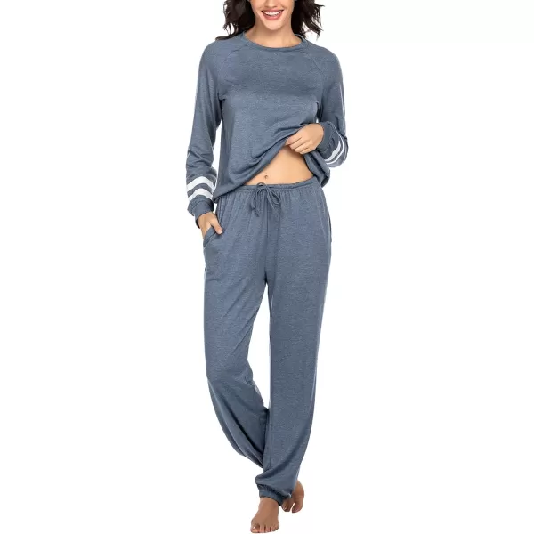 Ekouaer Sweatsuits Womens Loungewear Set Tracksuit Long Sleeve Pajamas Set with Pockets 2 Piece Outfits Lounge SetsClassic Blue Gray