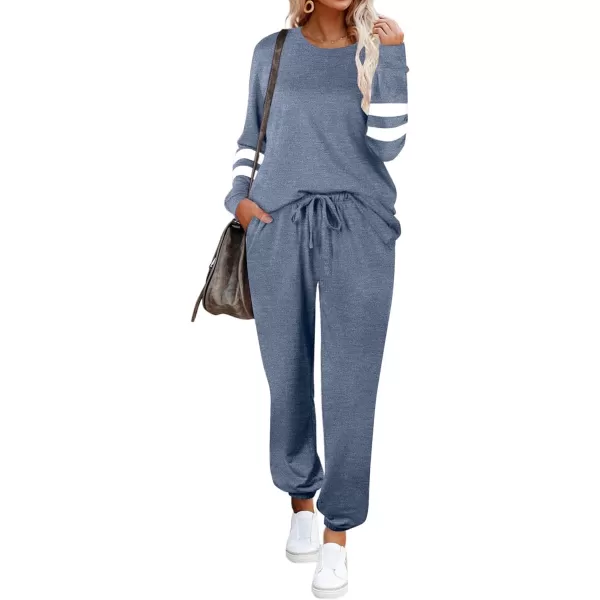 Ekouaer Sweatsuits Womens Loungewear Set Tracksuit Long Sleeve Pajamas Set with Pockets 2 Piece Outfits Lounge SetsClassic Blue Gray