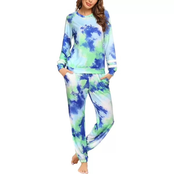 Ekouaer Sweatsuits Womens Loungewear Set Tracksuit Long Sleeve Pajamas Set with Pockets 2 Piece Outfits Lounge SetsClassic Blue Tie Dye