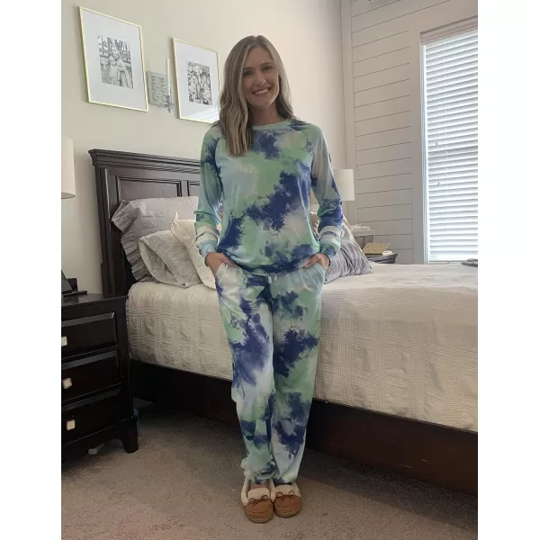 Ekouaer Sweatsuits Womens Loungewear Set Tracksuit Long Sleeve Pajamas Set with Pockets 2 Piece Outfits Lounge SetsClassic Blue Tie Dye