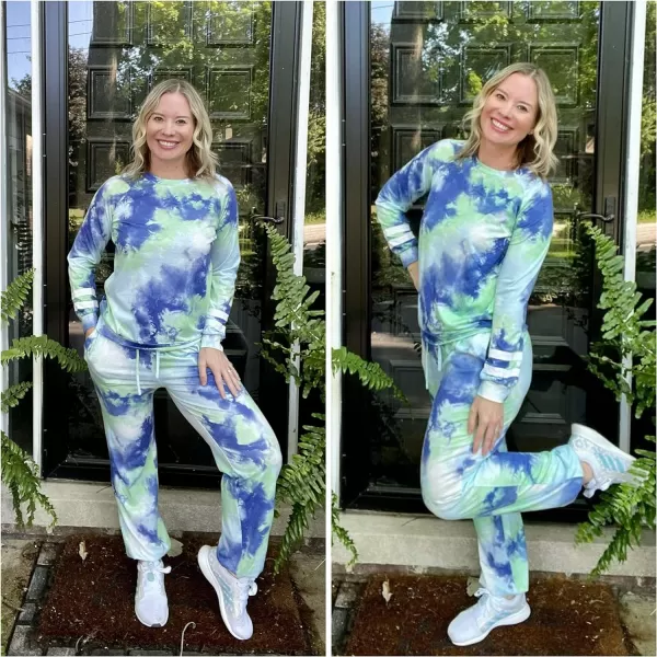 Ekouaer Sweatsuits Womens Loungewear Set Tracksuit Long Sleeve Pajamas Set with Pockets 2 Piece Outfits Lounge SetsClassic Blue Tie Dye