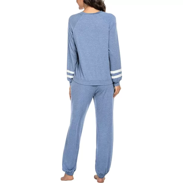 Ekouaer Sweatsuits Womens Loungewear Set Tracksuit Long Sleeve Pajamas Set with Pockets 2 Piece Outfits Lounge SetsClassic Clear Blue