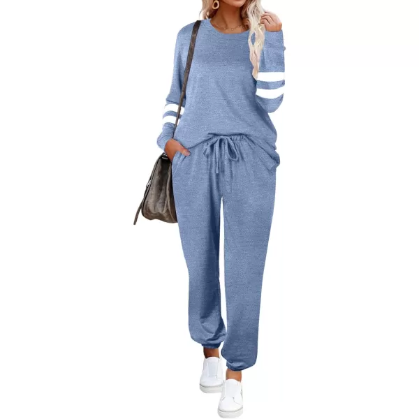 Ekouaer Sweatsuits Womens Loungewear Set Tracksuit Long Sleeve Pajamas Set with Pockets 2 Piece Outfits Lounge SetsClassic Clear Blue