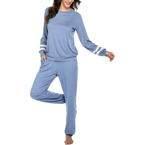 Ekouaer Sweatsuits Womens Loungewear Set Tracksuit Long Sleeve Pajamas Set with Pockets 2 Piece Outfits Lounge SetsClassic Clear Blue