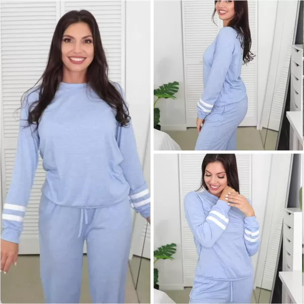 Ekouaer Sweatsuits Womens Loungewear Set Tracksuit Long Sleeve Pajamas Set with Pockets 2 Piece Outfits Lounge SetsClassic Clear Blue