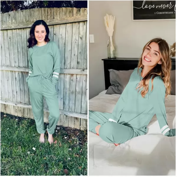 Ekouaer Sweatsuits Womens Loungewear Set Tracksuit Long Sleeve Pajamas Set with Pockets 2 Piece Outfits Lounge SetsClassic Cute Aqua Green