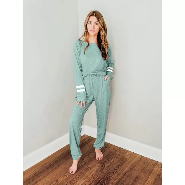 Ekouaer Sweatsuits Womens Loungewear Set Tracksuit Long Sleeve Pajamas Set with Pockets 2 Piece Outfits Lounge SetsClassic Cute Aqua Green