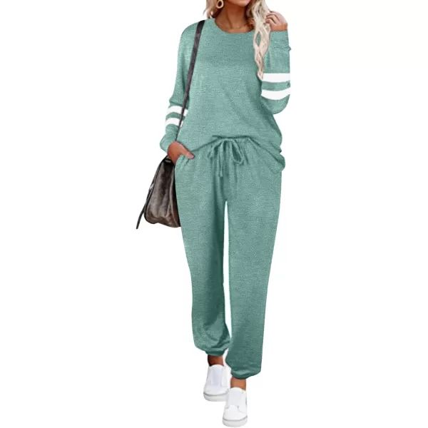 Ekouaer Sweatsuits Womens Loungewear Set Tracksuit Long Sleeve Pajamas Set with Pockets 2 Piece Outfits Lounge SetsClassic Cute Aqua Green