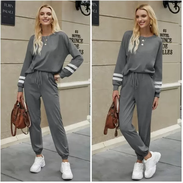 Ekouaer Sweatsuits Womens Loungewear Set Tracksuit Long Sleeve Pajamas Set with Pockets 2 Piece Outfits Lounge SetsClassic Gray