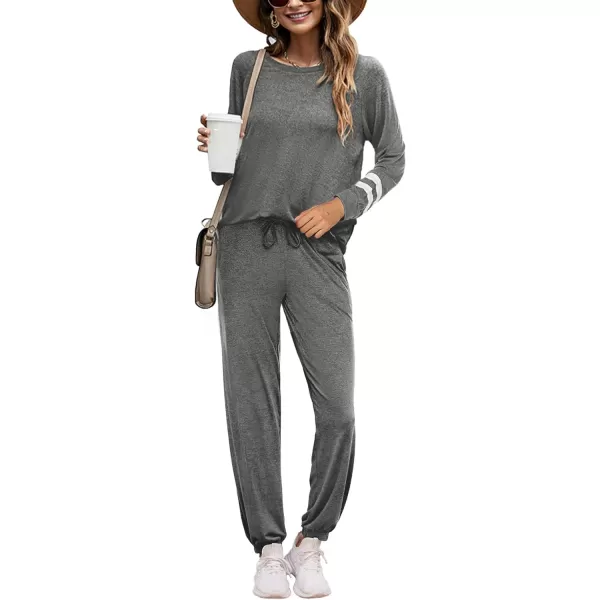 Ekouaer Sweatsuits Womens Loungewear Set Tracksuit Long Sleeve Pajamas Set with Pockets 2 Piece Outfits Lounge SetsClassic Gray