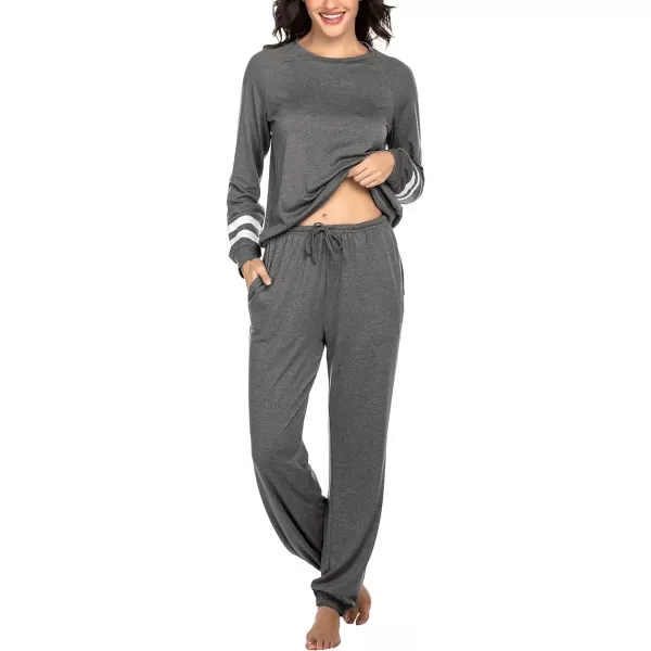 Ekouaer Sweatsuits Womens Loungewear Set Tracksuit Long Sleeve Pajamas Set with Pockets 2 Piece Outfits Lounge SetsClassic Gray