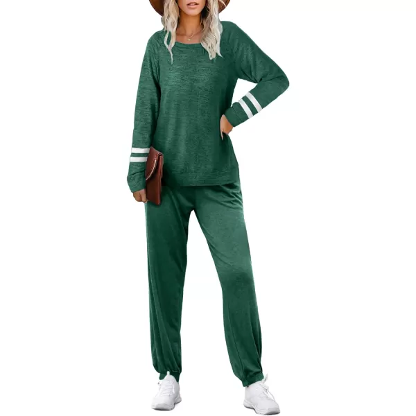 Ekouaer Sweatsuits Womens Loungewear Set Tracksuit Long Sleeve Pajamas Set with Pockets 2 Piece Outfits Lounge SetsClassic Green