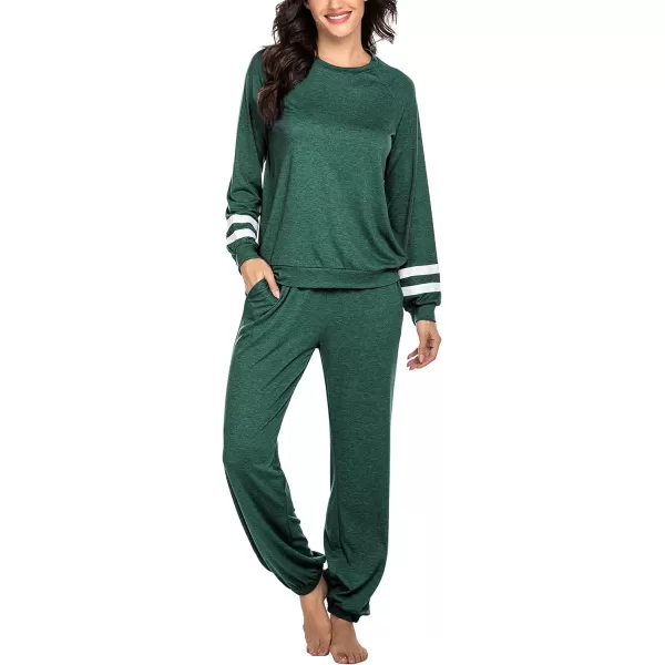 Ekouaer Sweatsuits Womens Loungewear Set Tracksuit Long Sleeve Pajamas Set with Pockets 2 Piece Outfits Lounge SetsClassic Green