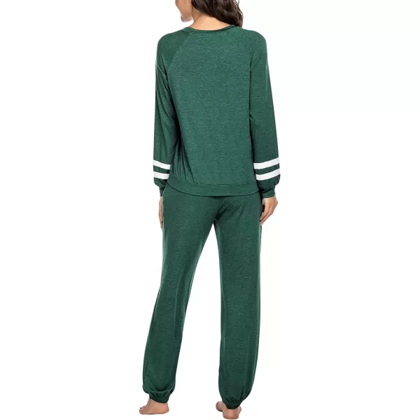 Ekouaer Sweatsuits Womens Loungewear Set Tracksuit Long Sleeve Pajamas Set with Pockets 2 Piece Outfits Lounge SetsClassic Green