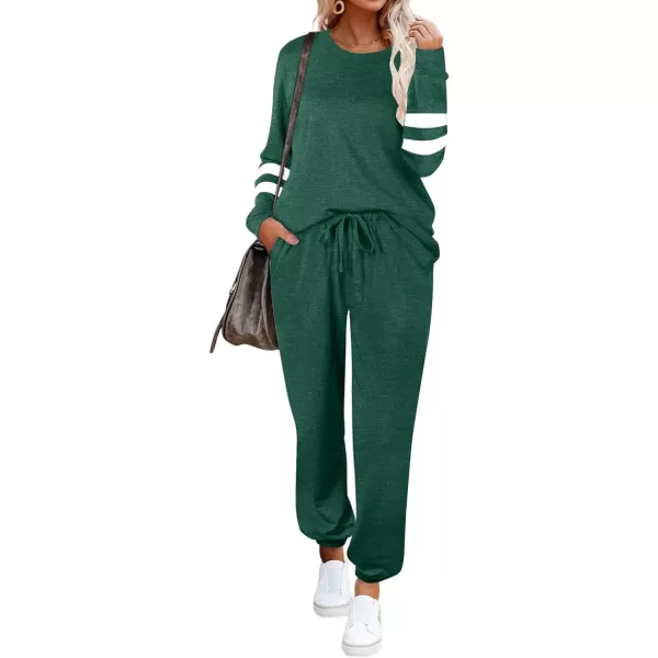 Ekouaer Sweatsuits Womens Loungewear Set Tracksuit Long Sleeve Pajamas Set with Pockets 2 Piece Outfits Lounge SetsClassic Green