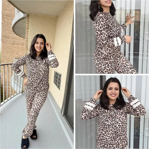 Ekouaer Sweatsuits Womens Loungewear Set Tracksuit Long Sleeve Pajamas Set with Pockets 2 Piece Outfits Lounge SetsClassic Leopard