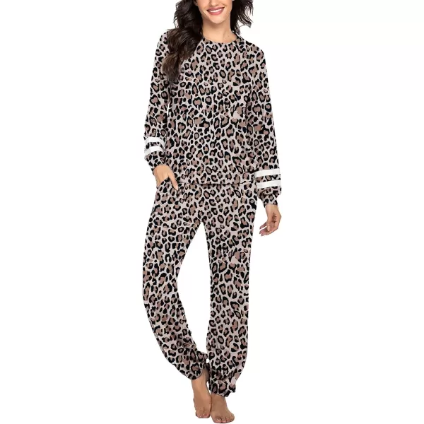 Ekouaer Sweatsuits Womens Loungewear Set Tracksuit Long Sleeve Pajamas Set with Pockets 2 Piece Outfits Lounge SetsClassic Leopard