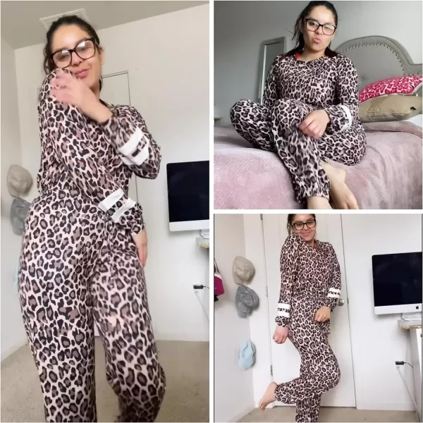 Ekouaer Sweatsuits Womens Loungewear Set Tracksuit Long Sleeve Pajamas Set with Pockets 2 Piece Outfits Lounge SetsClassic Leopard