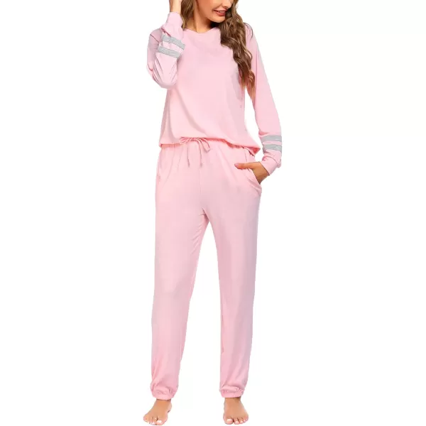 Ekouaer Sweatsuits Womens Loungewear Set Tracksuit Long Sleeve Pajamas Set with Pockets 2 Piece Outfits Lounge SetsClassic Pastel Pink