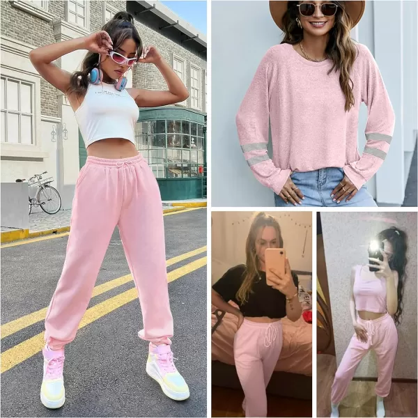 Ekouaer Sweatsuits Womens Loungewear Set Tracksuit Long Sleeve Pajamas Set with Pockets 2 Piece Outfits Lounge SetsClassic Pastel Pink