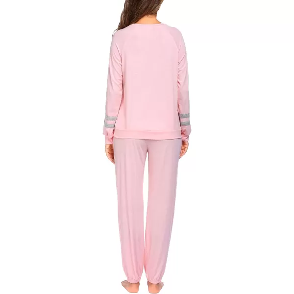 Ekouaer Sweatsuits Womens Loungewear Set Tracksuit Long Sleeve Pajamas Set with Pockets 2 Piece Outfits Lounge SetsClassic Pastel Pink