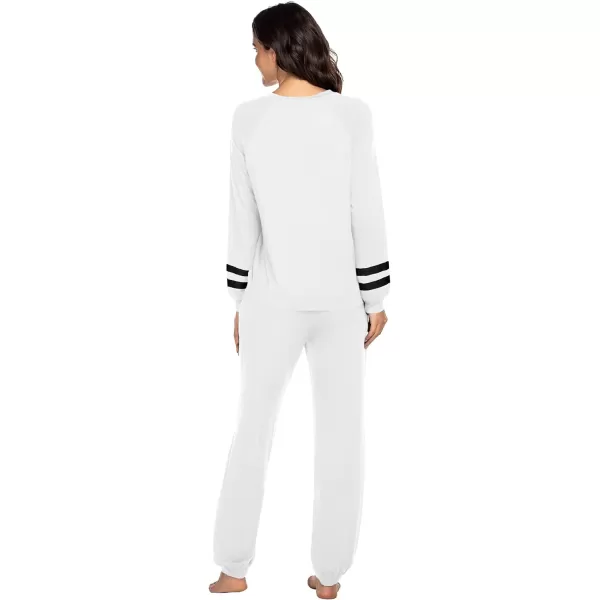 Ekouaer Sweatsuits Womens Loungewear Set Tracksuit Long Sleeve Pajamas Set with Pockets 2 Piece Outfits Lounge SetsClassic White