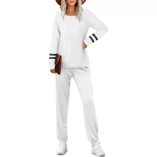 Ekouaer Sweatsuits Womens Loungewear Set Tracksuit Long Sleeve Pajamas Set with Pockets 2 Piece Outfits Lounge SetsClassic White