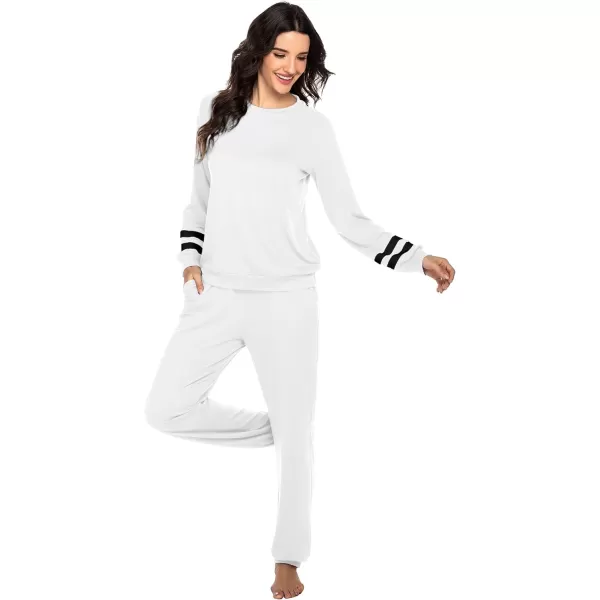 Ekouaer Sweatsuits Womens Loungewear Set Tracksuit Long Sleeve Pajamas Set with Pockets 2 Piece Outfits Lounge SetsClassic White