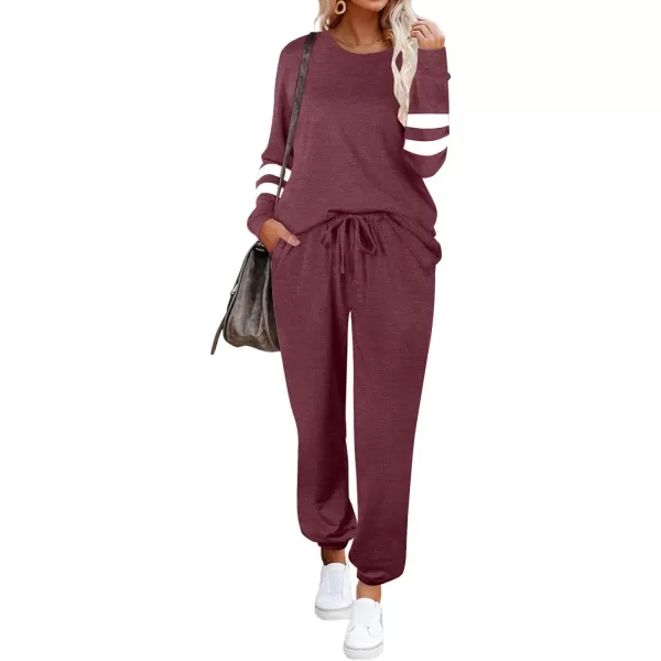 Ekouaer Sweatsuits Womens Loungewear Set Tracksuit Long Sleeve Pajamas Set with Pockets 2 Piece Outfits Lounge SetsClassic Wine Red Burgandy