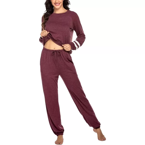 Ekouaer Sweatsuits Womens Loungewear Set Tracksuit Long Sleeve Pajamas Set with Pockets 2 Piece Outfits Lounge SetsClassic Wine Red Burgandy