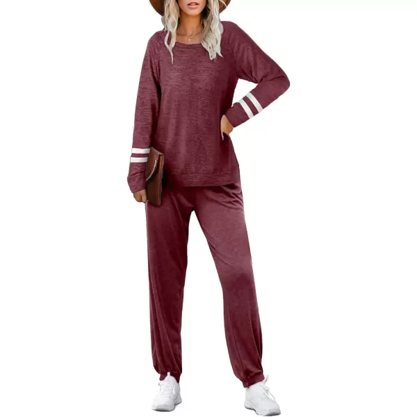 Ekouaer Sweatsuits Womens Loungewear Set Tracksuit Long Sleeve Pajamas Set with Pockets 2 Piece Outfits Lounge SetsClassic Wine Red Burgandy