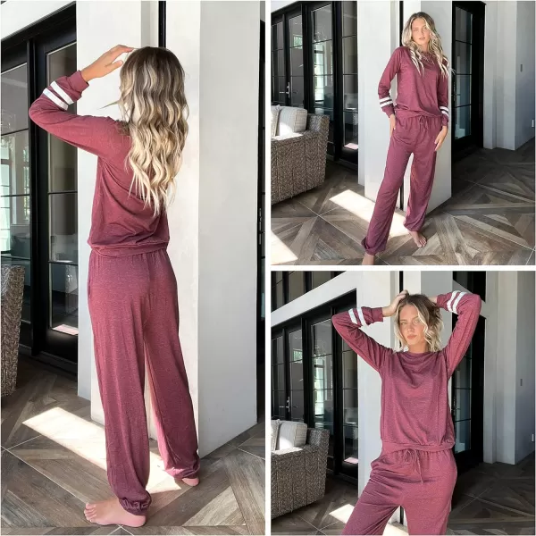 Ekouaer Sweatsuits Womens Loungewear Set Tracksuit Long Sleeve Pajamas Set with Pockets 2 Piece Outfits Lounge SetsClassic Wine Red Burgandy