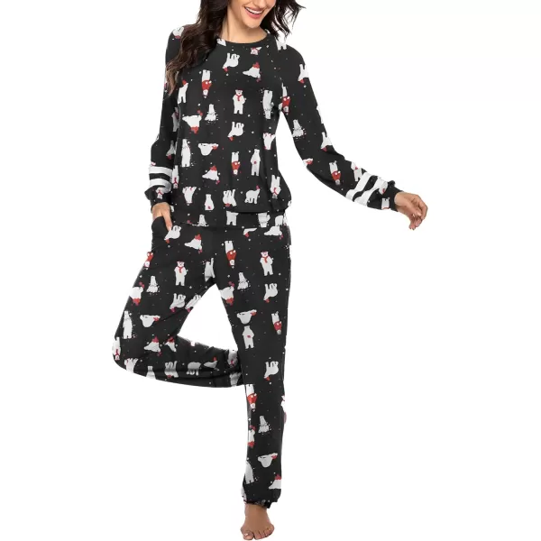 Ekouaer Sweatsuits Womens Loungewear Set Tracksuit Long Sleeve Pajamas Set with Pockets 2 Piece Outfits Lounge SetsMerry Christmas Christmas Black