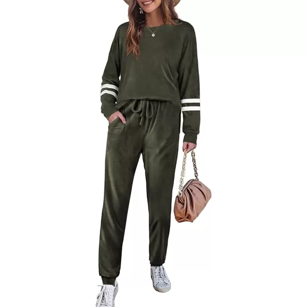 Ekouaer Sweatsuits Womens Loungewear Set Tracksuit Long Sleeve Pajamas Set with Pockets 2 Piece Outfits Lounge SetsVelour Velour Army Green