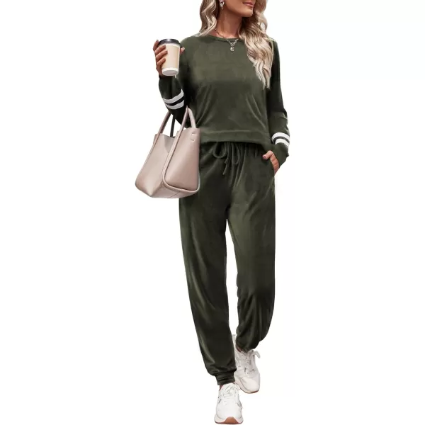 Ekouaer Sweatsuits Womens Loungewear Set Tracksuit Long Sleeve Pajamas Set with Pockets 2 Piece Outfits Lounge SetsVelour Velour Army Green