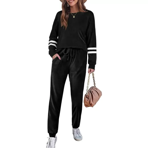 Ekouaer Sweatsuits Womens Loungewear Set Tracksuit Long Sleeve Pajamas Set with Pockets 2 Piece Outfits Lounge SetsVelour Velour Black