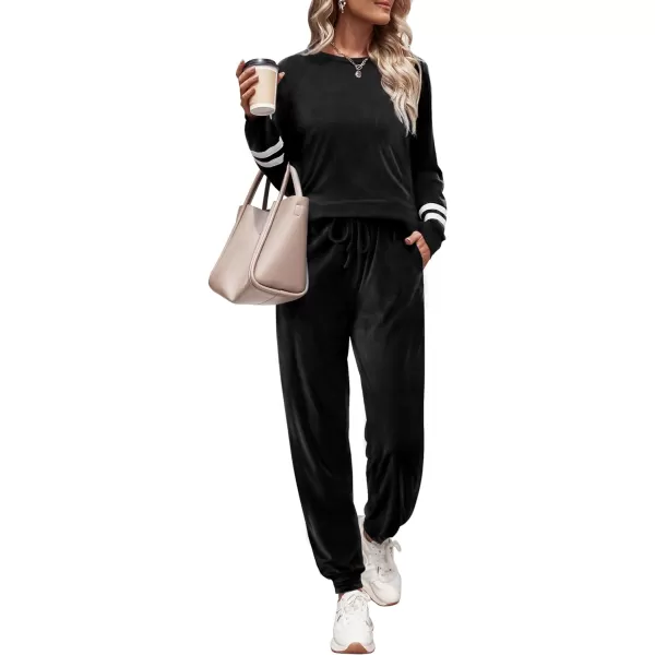 Ekouaer Sweatsuits Womens Loungewear Set Tracksuit Long Sleeve Pajamas Set with Pockets 2 Piece Outfits Lounge SetsVelour Velour Black