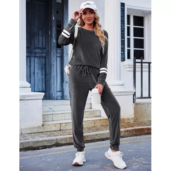 Ekouaer Sweatsuits Womens Loungewear Set Tracksuit Long Sleeve Pajamas Set with Pockets 2 Piece Outfits Lounge SetsVelour Velour Grey