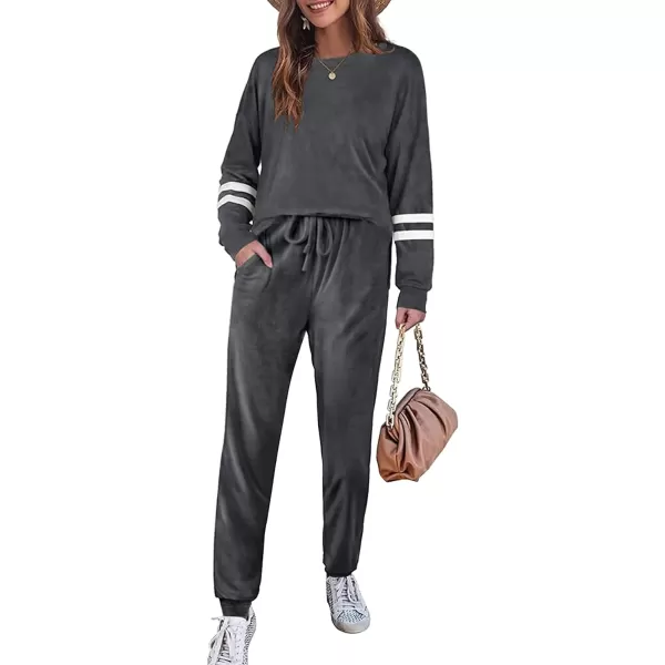 Ekouaer Sweatsuits Womens Loungewear Set Tracksuit Long Sleeve Pajamas Set with Pockets 2 Piece Outfits Lounge SetsVelour Velour Grey