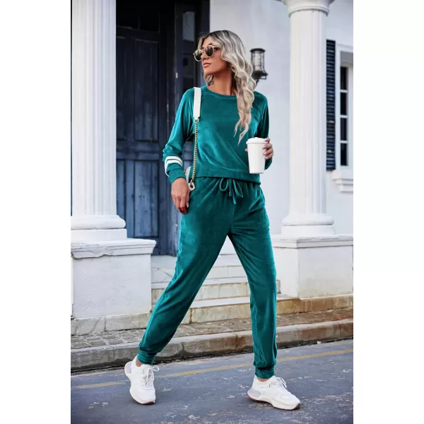 Ekouaer Sweatsuits Womens Loungewear Set Tracksuit Long Sleeve Pajamas Set with Pockets 2 Piece Outfits Lounge SetsVelour Velour Peacock Blue