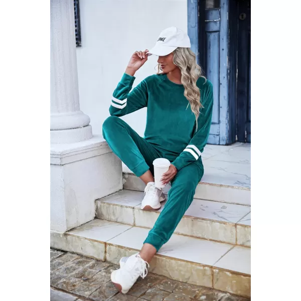 Ekouaer Sweatsuits Womens Loungewear Set Tracksuit Long Sleeve Pajamas Set with Pockets 2 Piece Outfits Lounge SetsVelour Velour Peacock Blue
