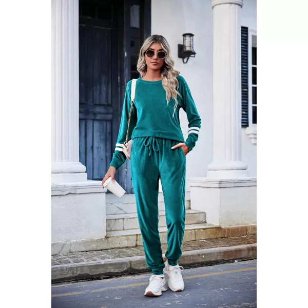 Ekouaer Sweatsuits Womens Loungewear Set Tracksuit Long Sleeve Pajamas Set with Pockets 2 Piece Outfits Lounge SetsVelour Velour Peacock Blue