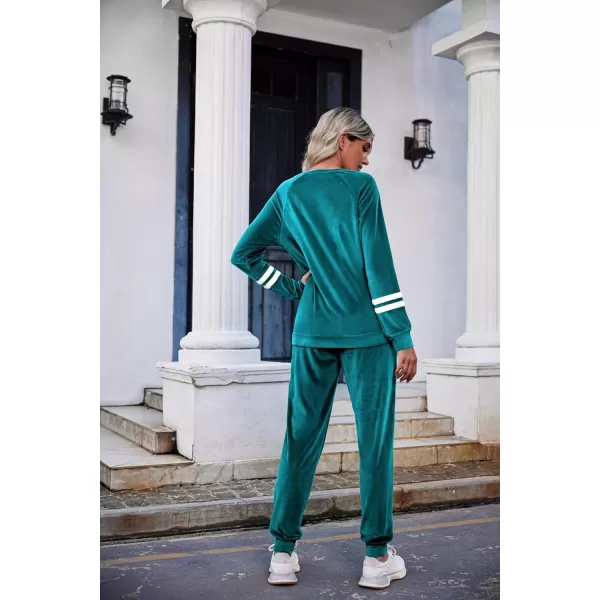 Ekouaer Sweatsuits Womens Loungewear Set Tracksuit Long Sleeve Pajamas Set with Pockets 2 Piece Outfits Lounge SetsVelour Velour Peacock Blue