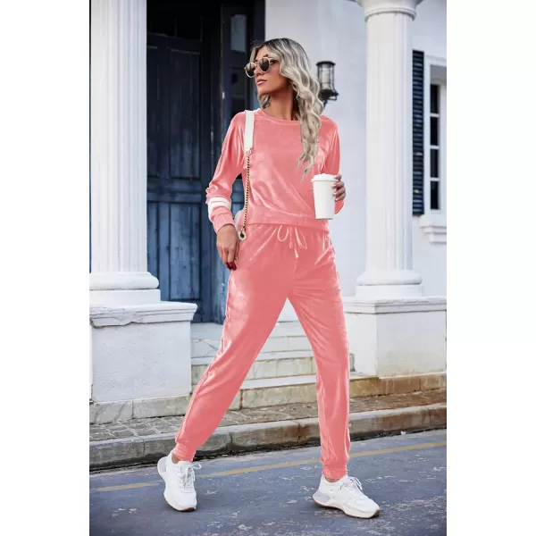 Ekouaer Sweatsuits Womens Loungewear Set Tracksuit Long Sleeve Pajamas Set with Pockets 2 Piece Outfits Lounge SetsVelour Velour Pink